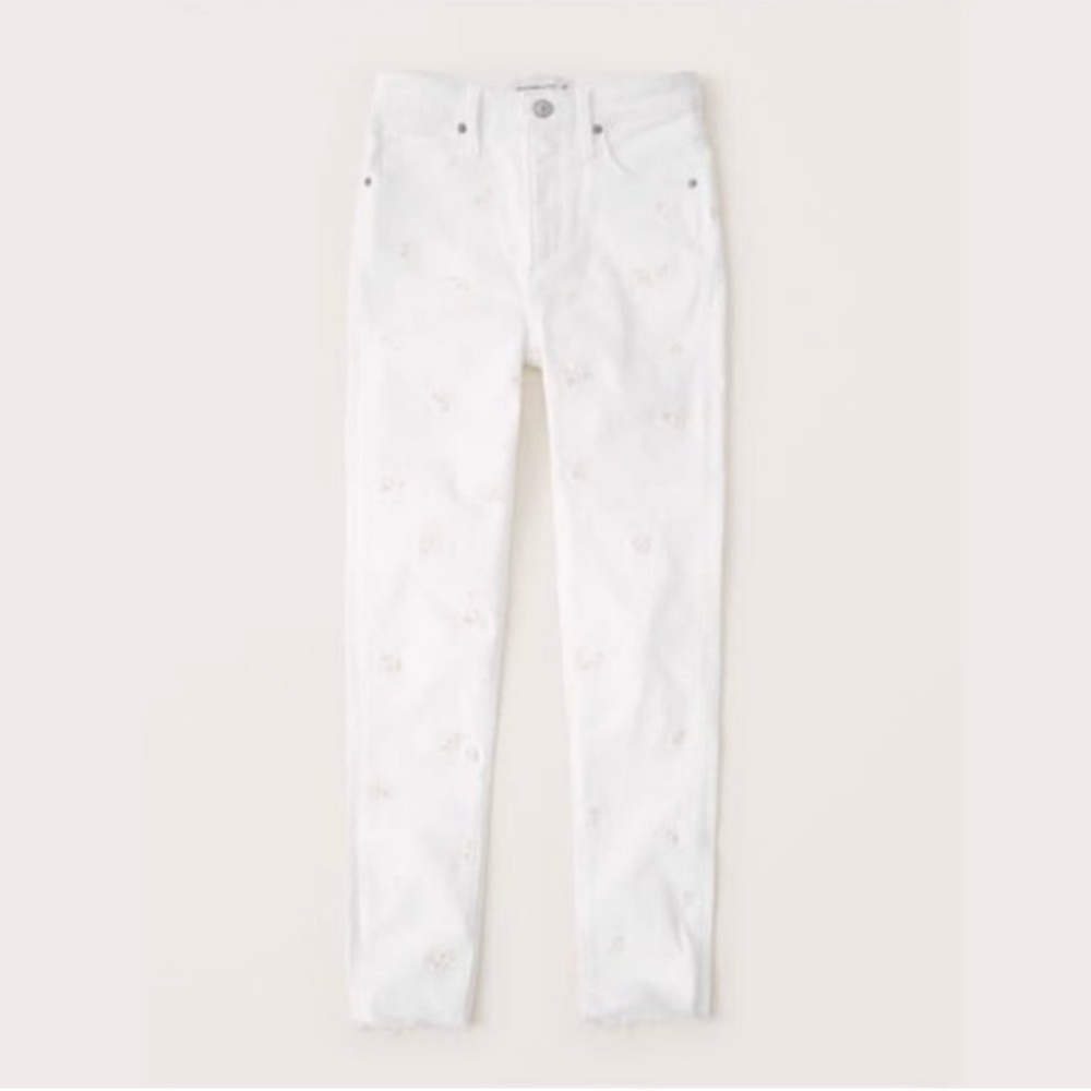 White Floral Embroidered Women's Jeans by Abercrombie